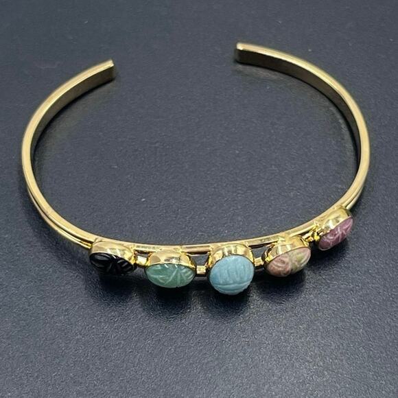 Scarab Gemstone Five Insect Beetle
Agate Onyx chalcedony Cuff bracelet‎ - Picture 2 of 8